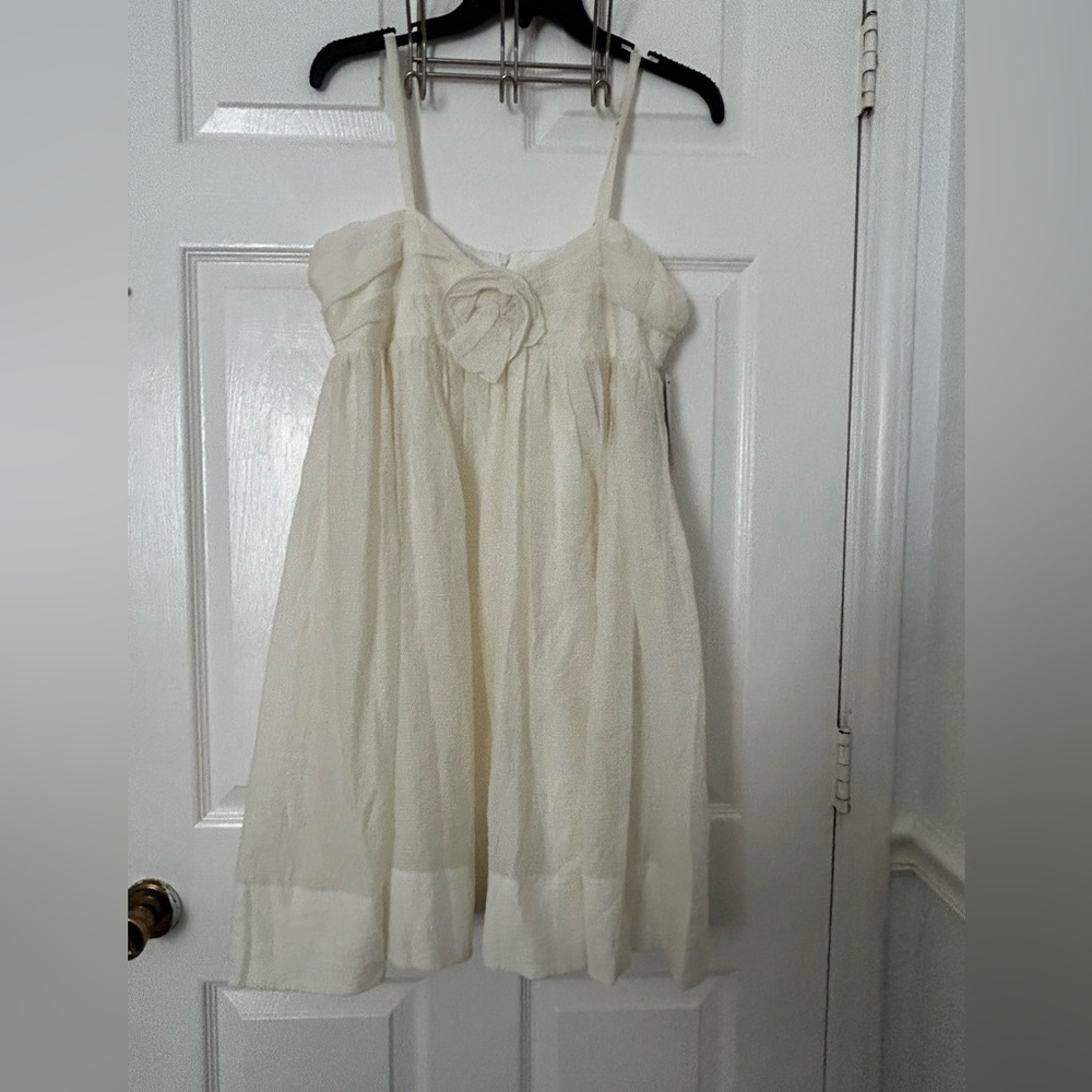 Taylor Ivory Spaghetti-Strap Dress with Rosette Accent